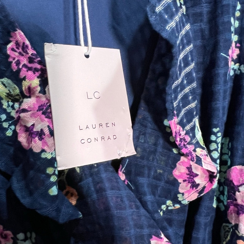 LC Lauren Conrad Ruffled Wrap Maxi Dress Blue Size Small CottageCore Cottage - Picture 4 of 11